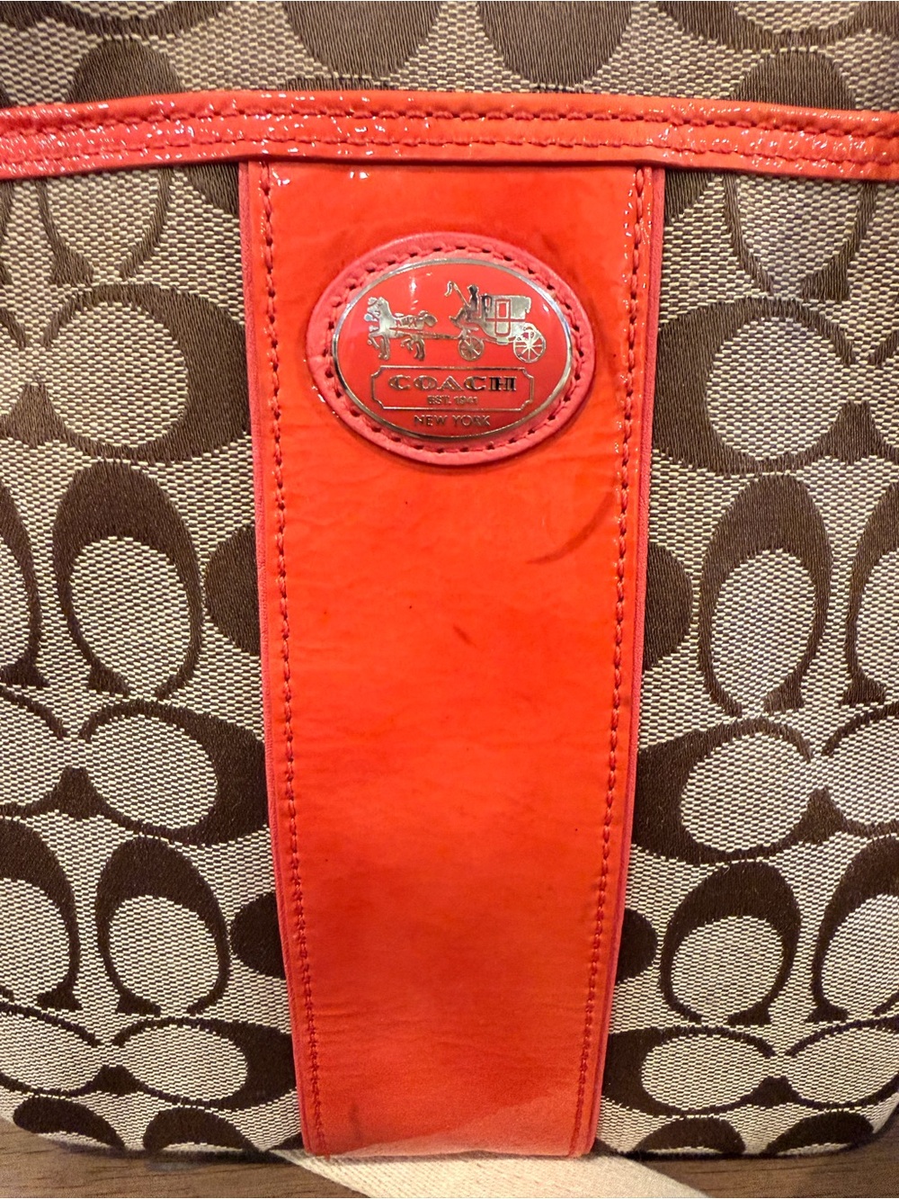 Coach Signature Crossbody with Brown Canvas and Orange Trim - Picture 2 of 9